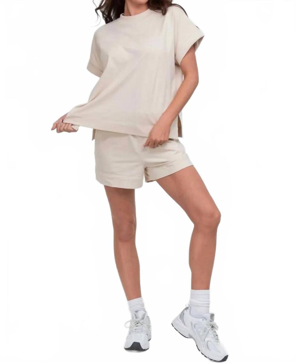 NEW SOUTHERN SHIRT COMPANY off duty cuff short sleeve top in beige